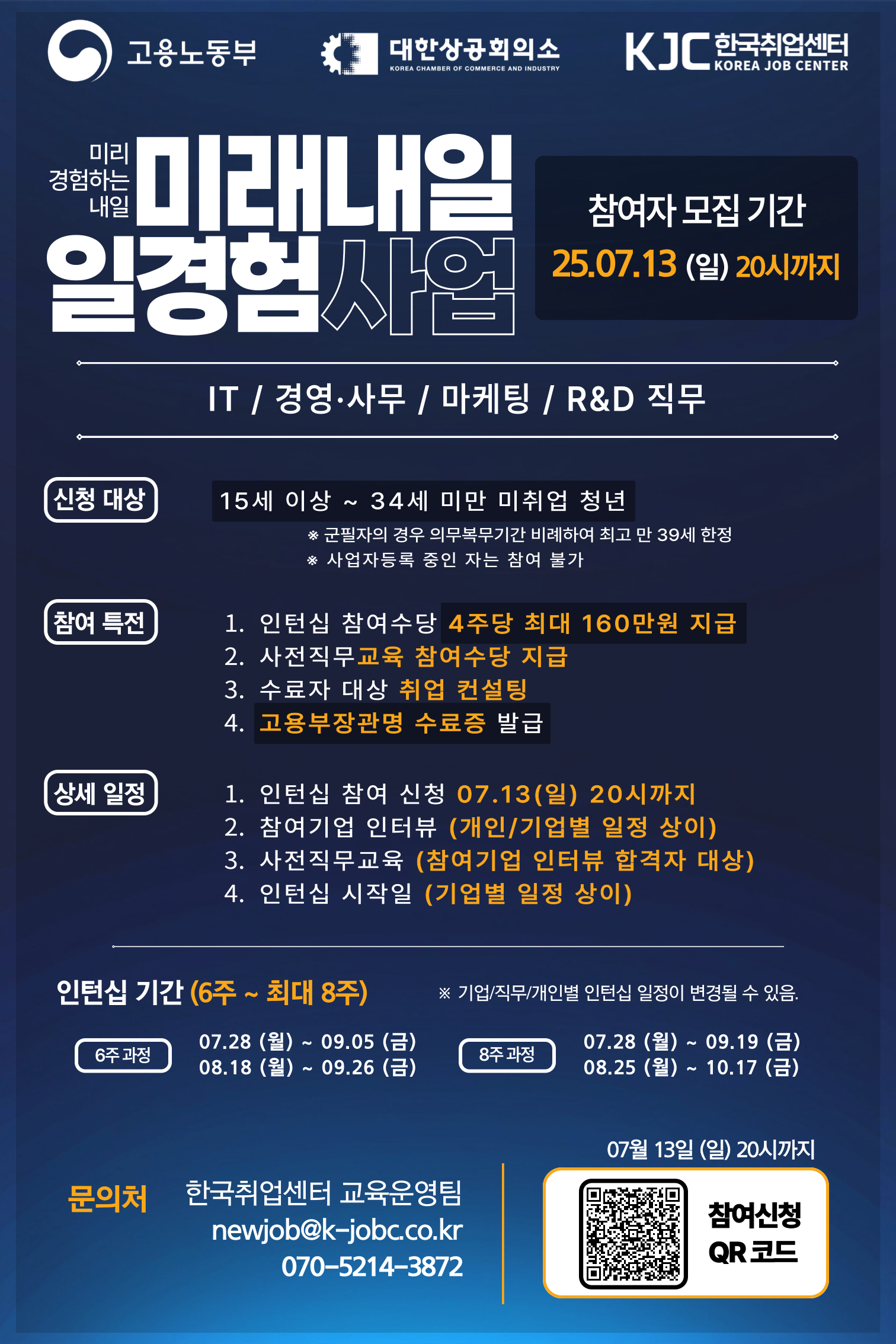 고용노동부X대한상공회의소X한국취업센터] 2025 미래내일 일경험 인턴형 프로그램 참여청년 모집 ※ 마감임박!! | 올콘 l  공모전·대외활동